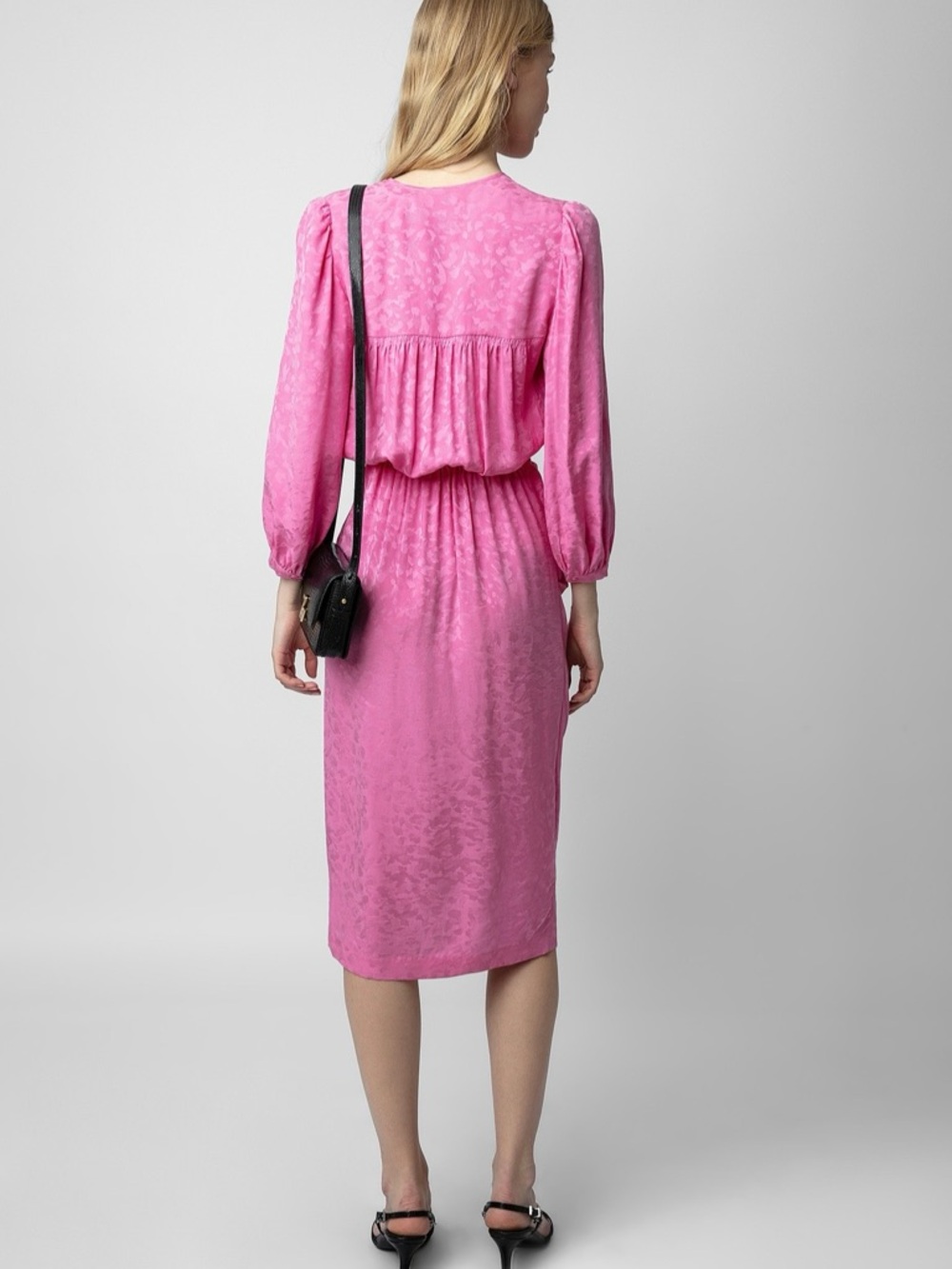 Zadig & Voltaire NWT Silk Jacquard Pink Midi Dress Draped Waist $698 - Picture 8 of 16
